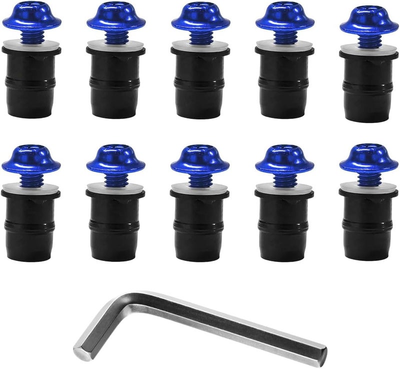 KVAEY 10 PCS Motorcycle Windshield Bolt Screw Kit, Aluminum Alloy Windscreen Mounting Bolt Screws, Universal Windshield Screws Bolts Nuts for Motorcycle Fairings, Car Accessories (Blue) - Image 1